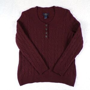 Brooks Brothers LambsWool cable-knit Henley Women's Size Large Sweater Burgundy